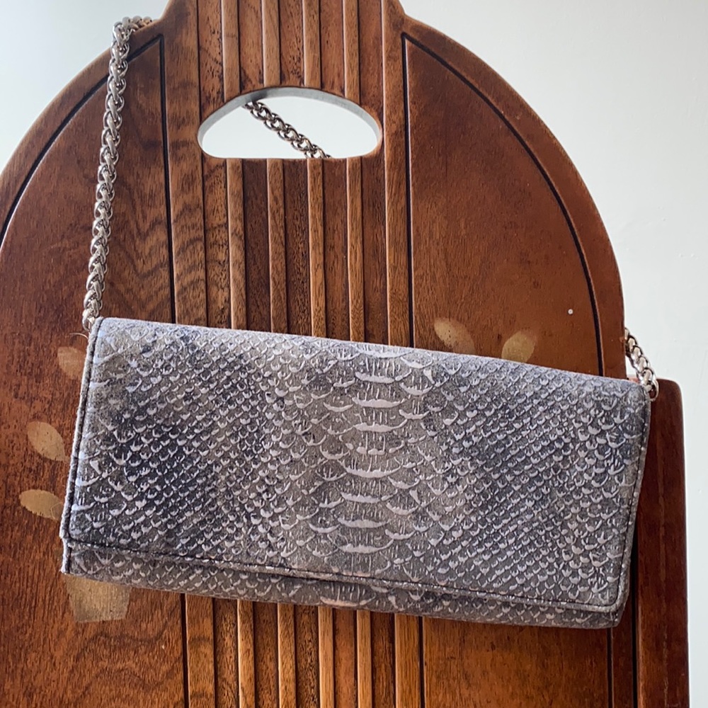 EUC small leather clutch snake pattern